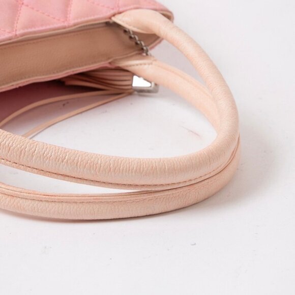 Authentic CHANEL CC Caviar Leather Canvas Medallion Tote Shoulder Bag Two-Tone - Picture 7 of 9